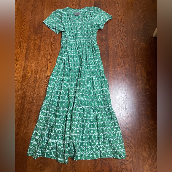 Anthropologie Somerset Maxi Dress Emerald&White Geometric with pockets Like new - Picture 1 of 2